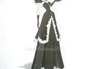 1940s black evening gown, fashion art illustration, original pencil drawing, decor or gift