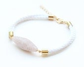 White Silk cord Bracelet with Grey bead - 24k gold plated
