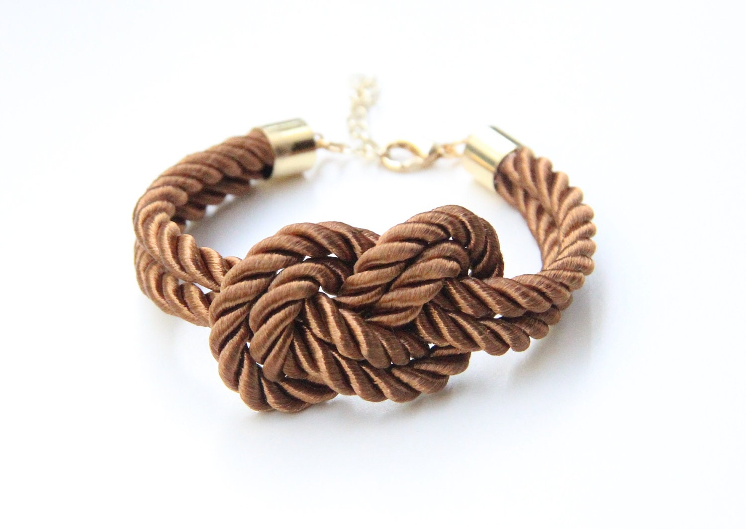 Brown silk cord Knot Bracelet - 24k gold plated