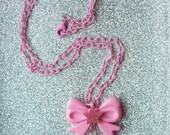 Pink Magic - Pastel Pink Bow and Glitter Star Charm Necklace