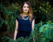 Thistle - Knitted Statement Necklace, Sculptural Chevron knit in Teal and Gold