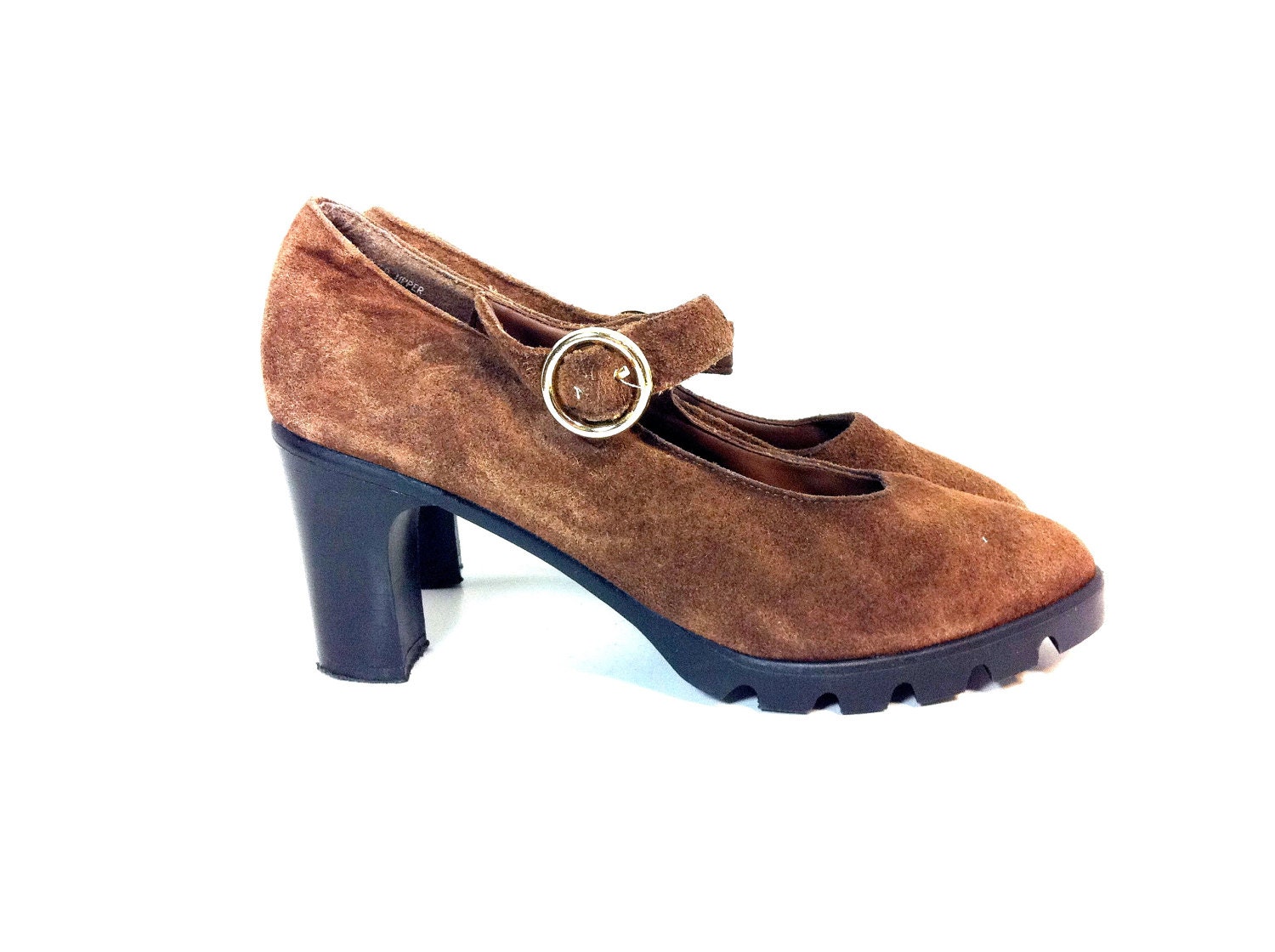 90s Leather Platform Mary Janes 8 - Brown Leather Mary Jane Heels 8