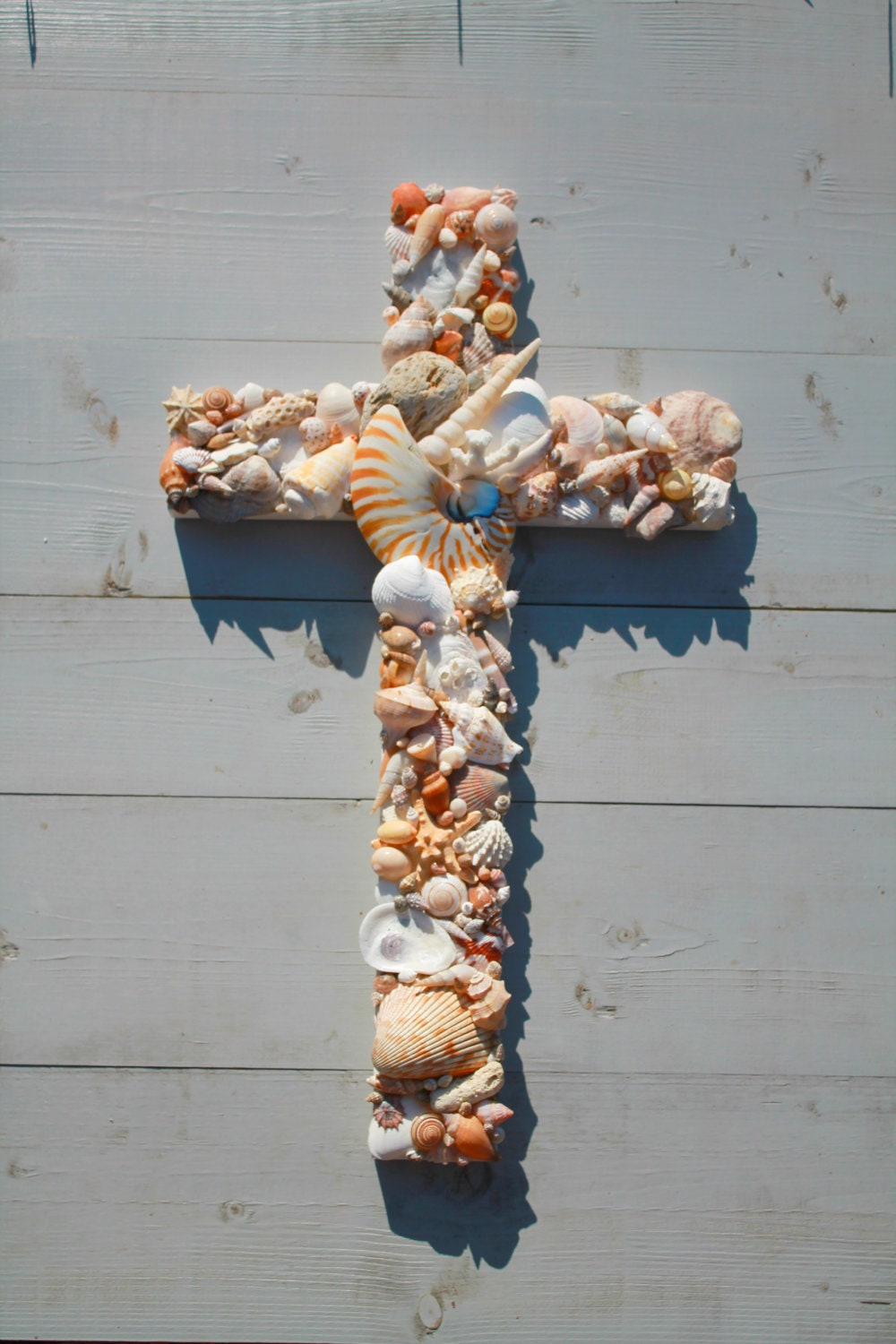 Seashell Wooden Cross/Nautilus Shell/Wedding Cross