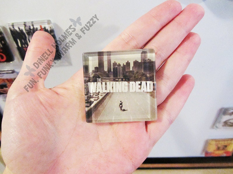 CLEARANCE SALE Walking Dead Glass Tile Magnet X-Large Handmade Zombies Halloween