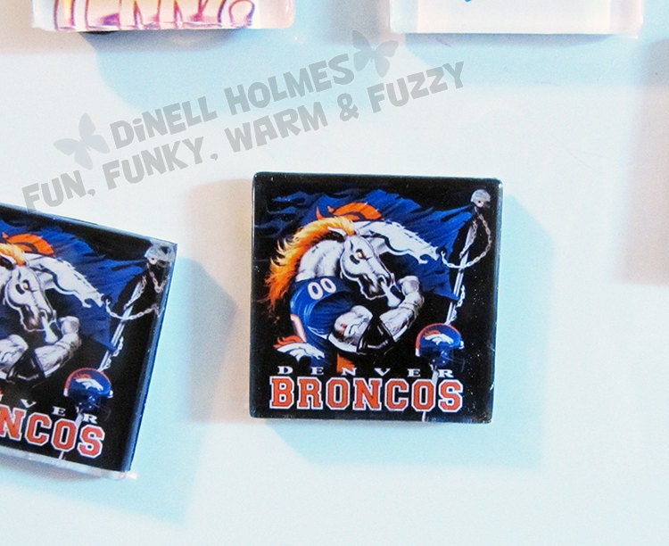 CLEARANCE SALE Denver Broncos Football Glass Tile Magnet Handmade XL
