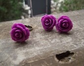 purple flower ring and earring set,purple ring,hypoallergenic flower earring