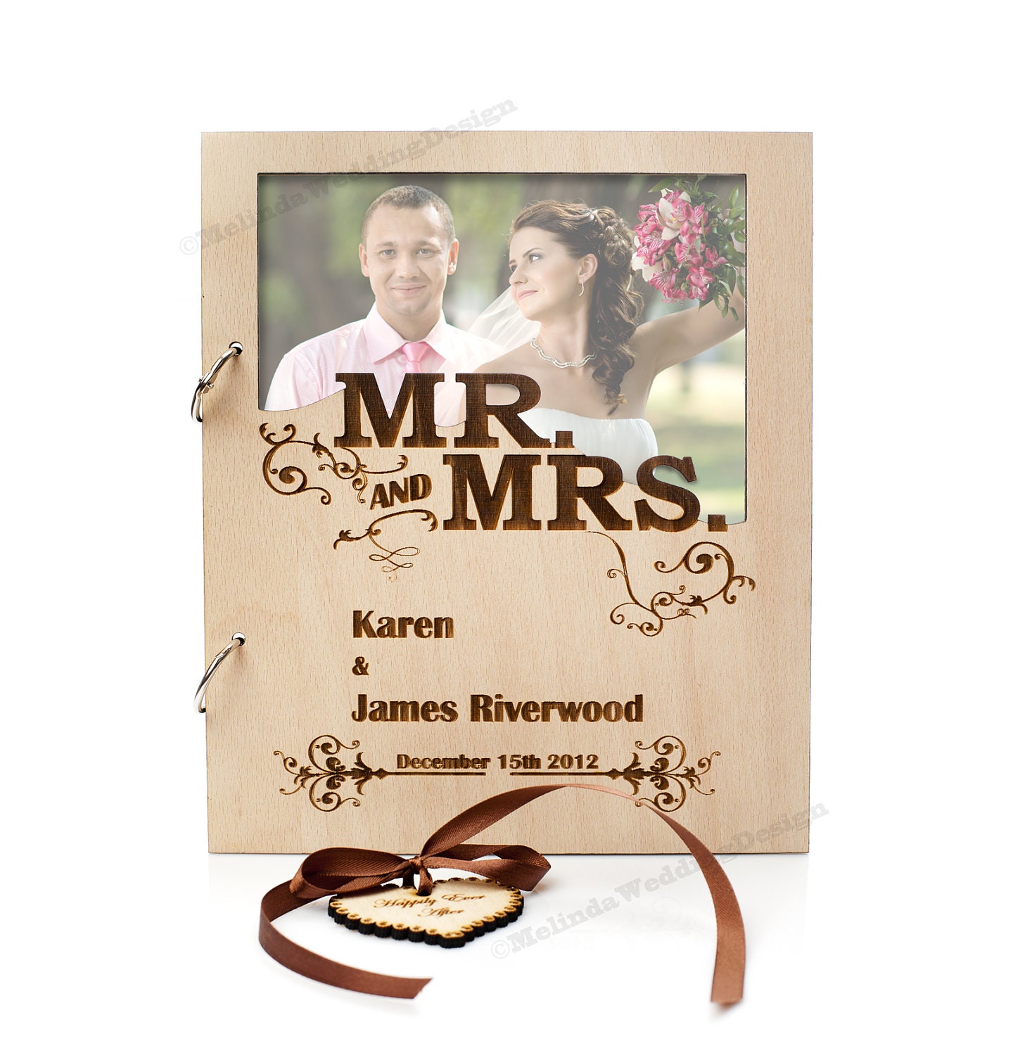 Mr and Mrs Wedding Guestbook and Engagement Photo Insert with a Gift Favor Tag