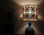 Boho Chic Lampshade Pink Brown 70s 60s Inspired Off White Turquoise Granny Square Crochet Gypsy Style
