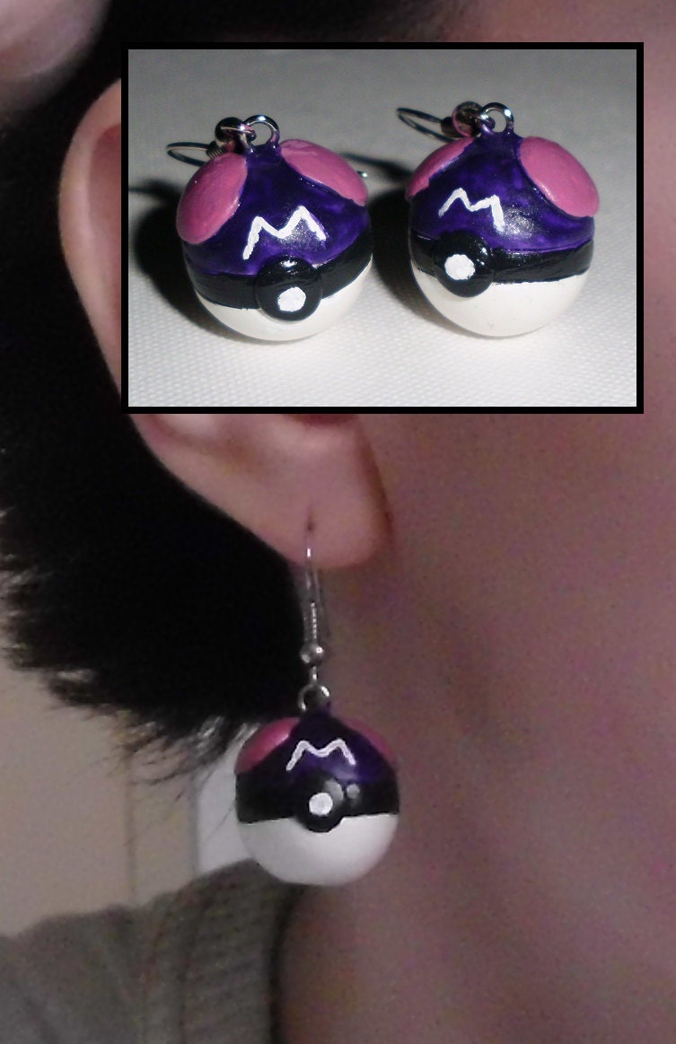 Handmade Pokemon-Inspired Master Ball Earrings (Made-to-order)