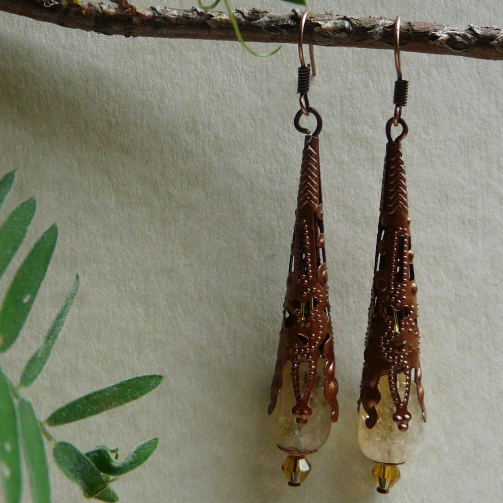 Gothic Copper Tone Citrine Earrings Free Worldwide Shipping