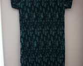 VINTAGE Black Floral Embellished Cap Short Sleeve Dress (MEDIUM)