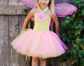 Yellow & Light Pink Fairy Tutu Dress w/ Wings