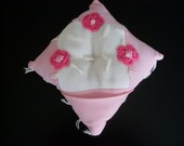 Girls  pink and cream flower tooth fairy pocket pillow cushion  - Hand made