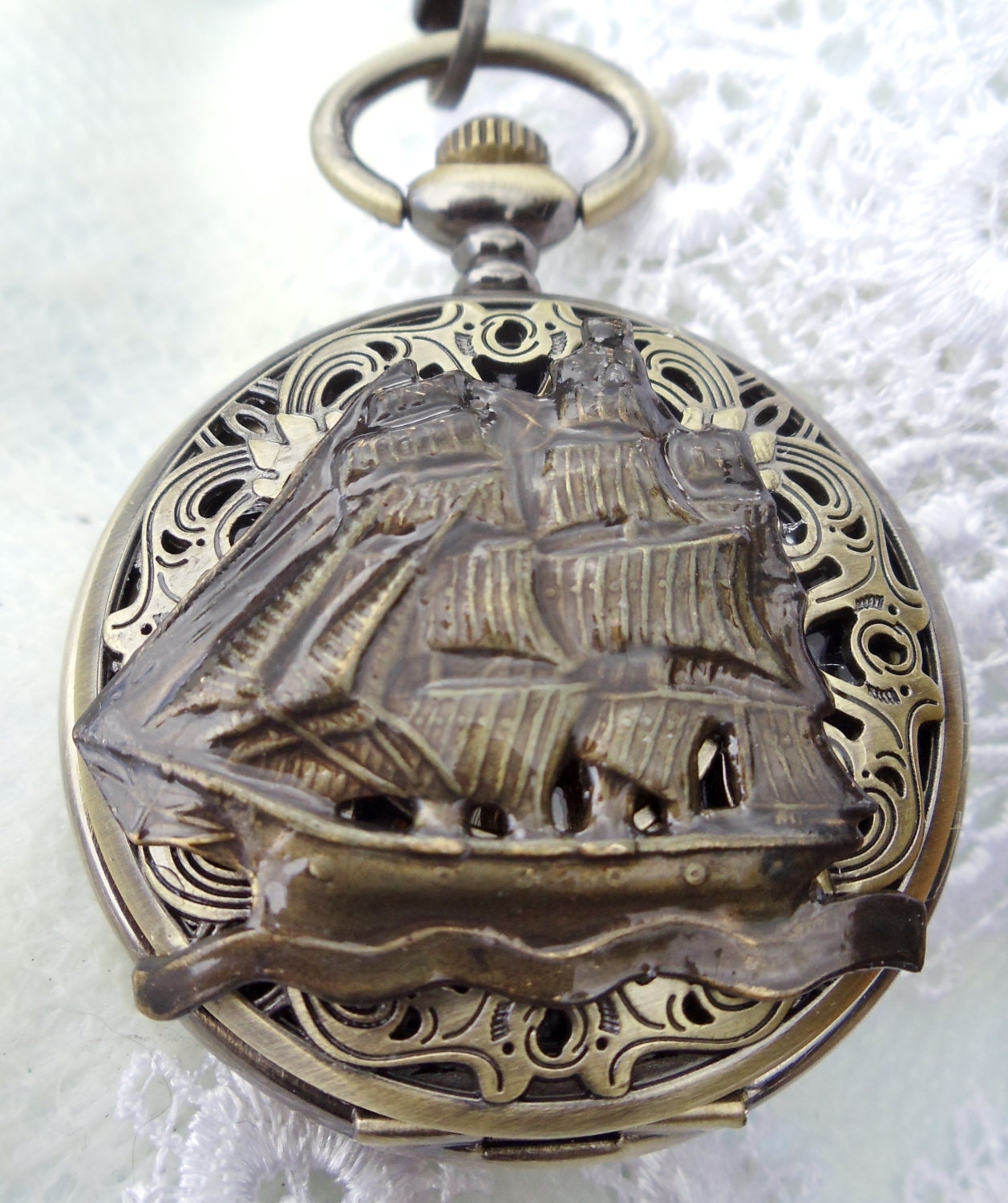 Nautical pocket watch, men's pocket watch, nautical theme, front case ...