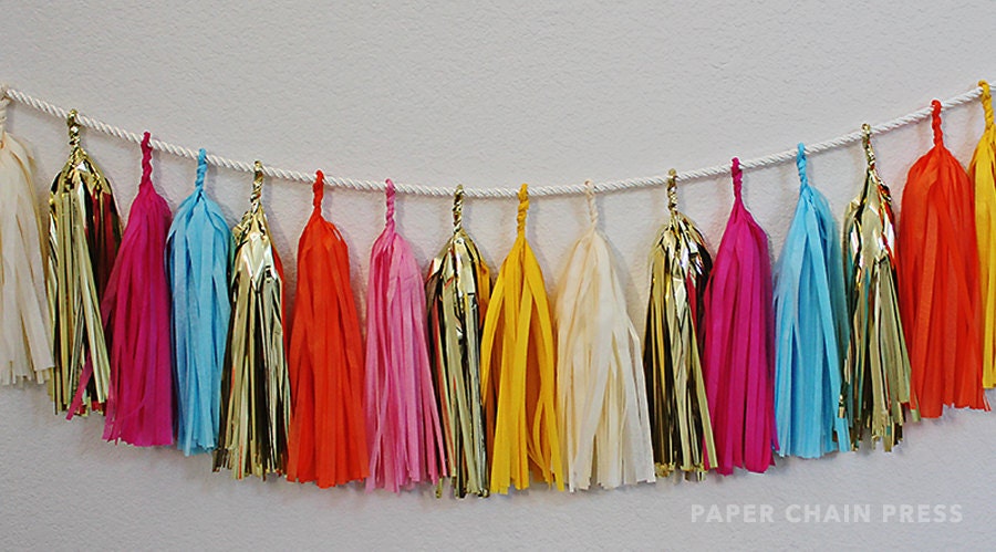 Grand Bazaar Tissue Tassel Garland - Includes 16 Tassels & Rope