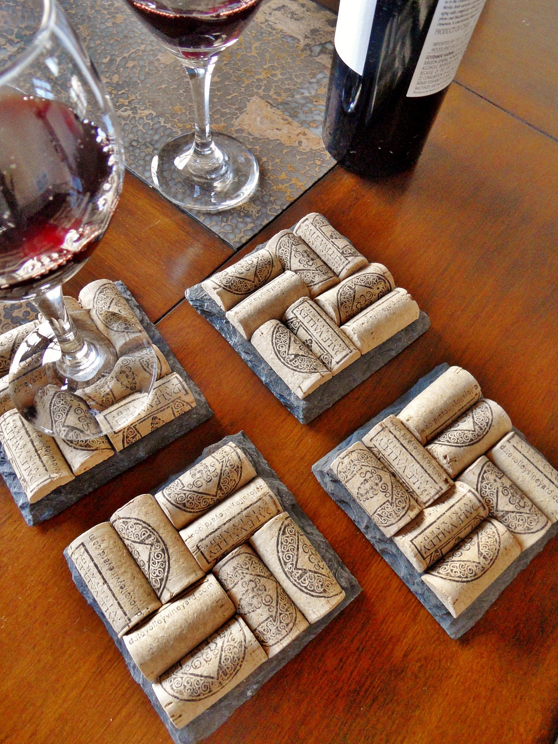 Home and Grapes Edition- Slate Wine Cork Coasters (Set of 4) Christmas, Wedding