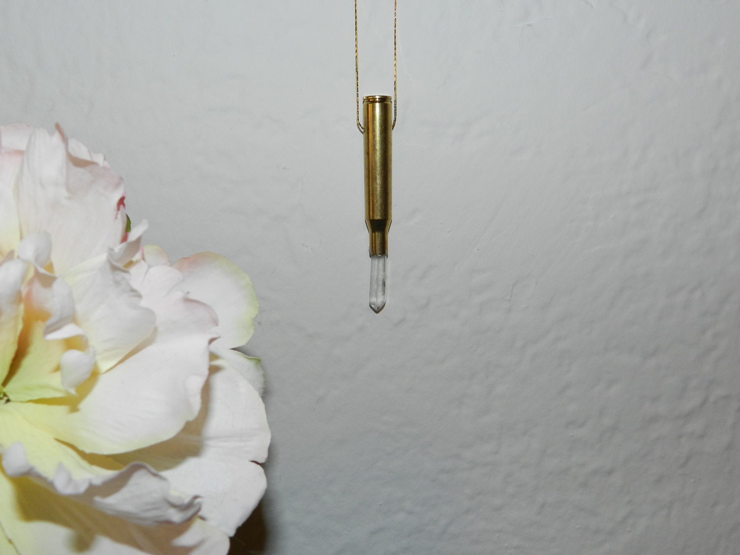 Clear Quartz Crystal in a 270 Caliber Bullet Shell Necklace