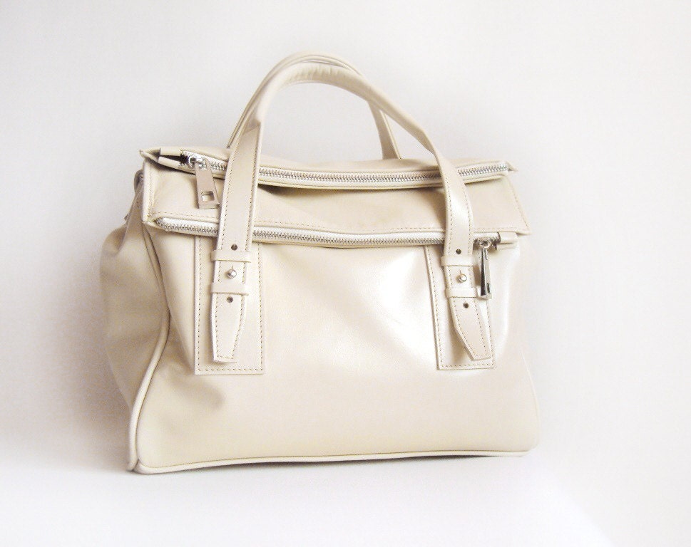 Nude Cream Leather Handbag, Elegant Leather Bag,Cream Leather Satchel, Shoulder Bag, Everyday Bag