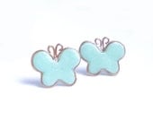 Tiny Mint Green Butterfly Earrings Studs - Butterfly Posts