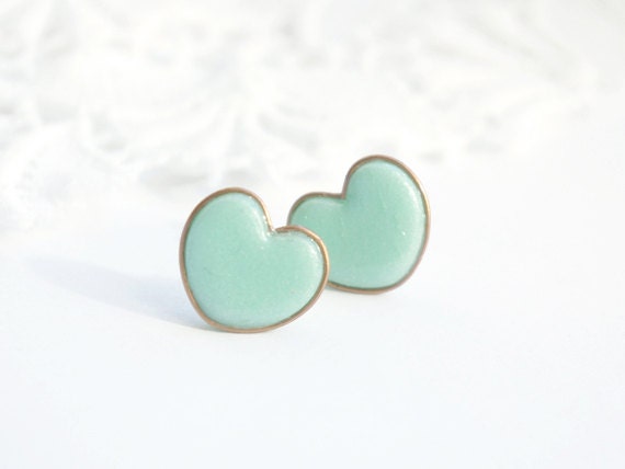 Tiny Mint Green Heart Earrings Studs - Heart Jewelry - Heart Earrings
