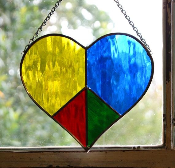 Stained Glass Peace Sign Heart Suncatcher Stained By Glassbykat