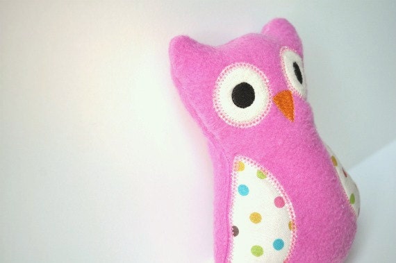 Baby Girl Owl Gift - Soft Owl Plush - Plushie Toy - Pink with Polka Dots
