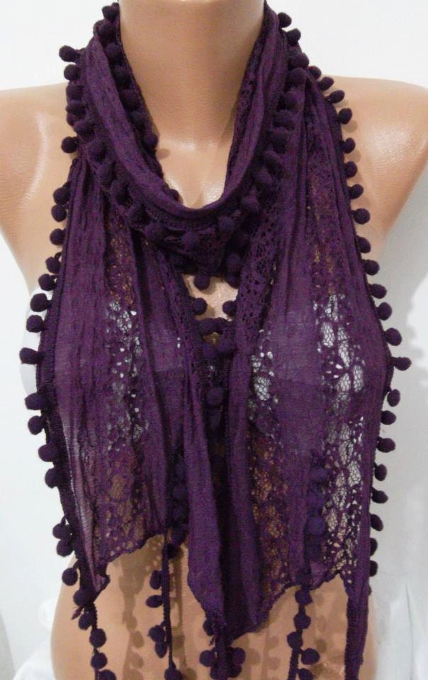 Elegant Scarf  Lace Scarf purple scarf