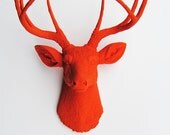 White Faux Taxidermy - Faux Deer Mount - The Anastasia - Orange Resin Deer Head- Stag Resin Orange Faux Taxidermy- Chic & Trendy