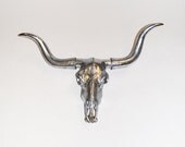 The Graydon - Large Chrome Resin Cow Skull Head- White Faux Taxidermy- Chic & Trendy