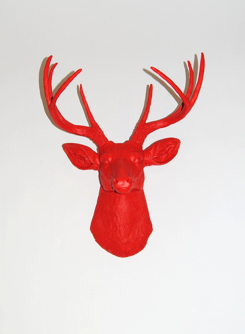 Valentines Decorations - Faux Deer Head - Faux Taxidermy - The Bowen - Red Resin Deer Head- Red Deer Antlers Mounted- Faux Head Wall Mount