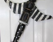 Large Table Leg Architectural Art Bug Wall or Garden Art - Funky Carved Wood Wings, Vintage numbers, Black and White, Dots and Stripes