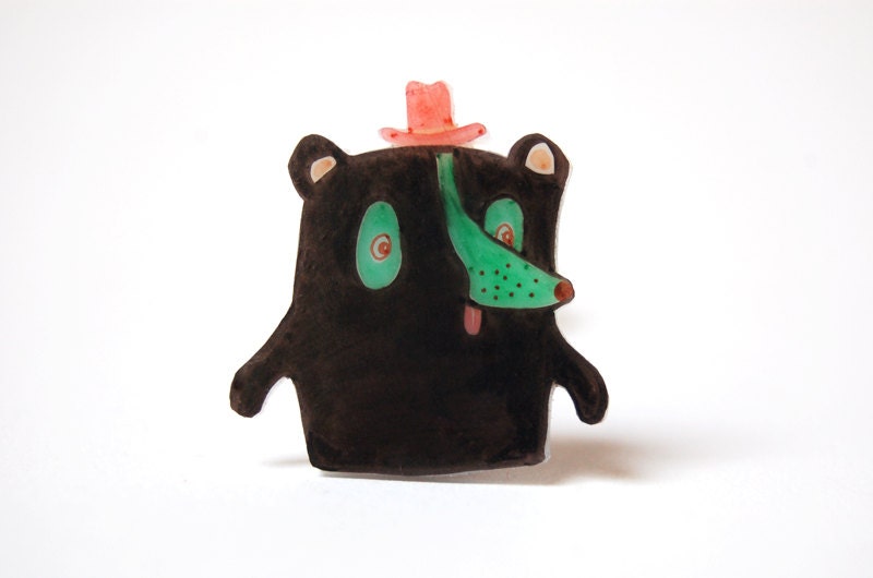 ERIK - shrink plastic brooch, party bear