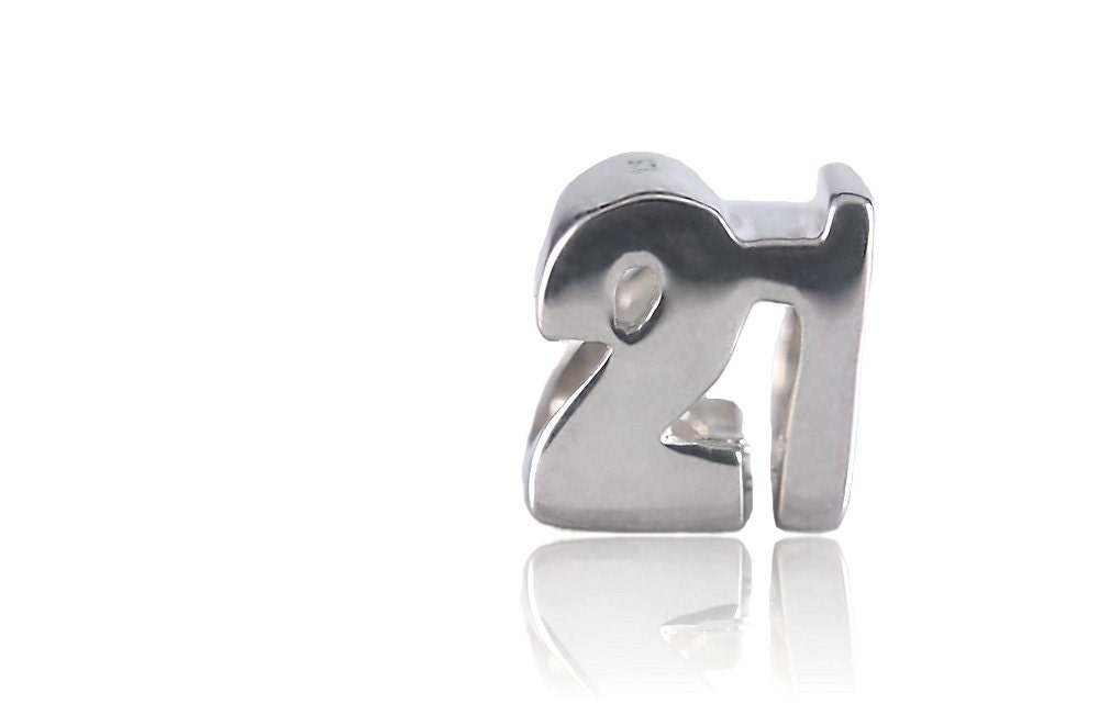 LEGAL 21 Birthday Sterling Silver Charm Bead for European Bead Bracelets Fits Most Brands