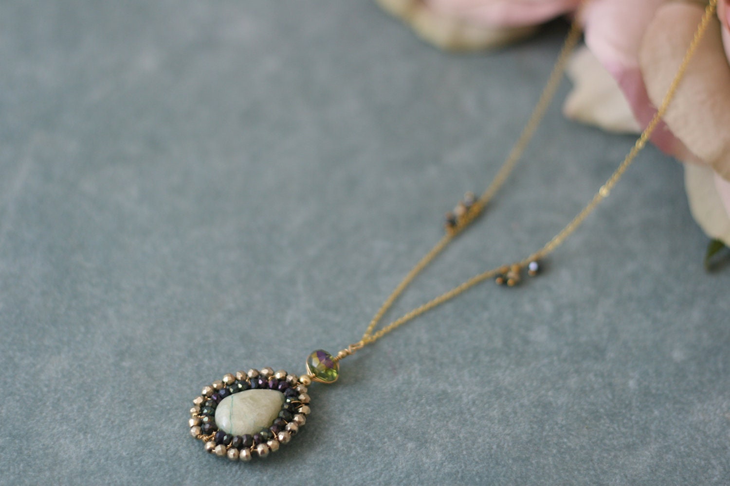 Delicate tear drop wire wrapped necklace