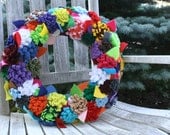 Spring/Summer Felt Flower Wreath/Easter/Jute Yarn/Felt Leaves/MultiColored/Mothers Day