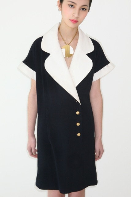 REDUCED was 740 now 615 adorable vintage 1980's CHANEL nautical sailor jersey knit mini dress w/detachable cuffs and collar