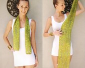 SALE 100% Silk batik scarf / headband abstract green/yellow/blue handmade