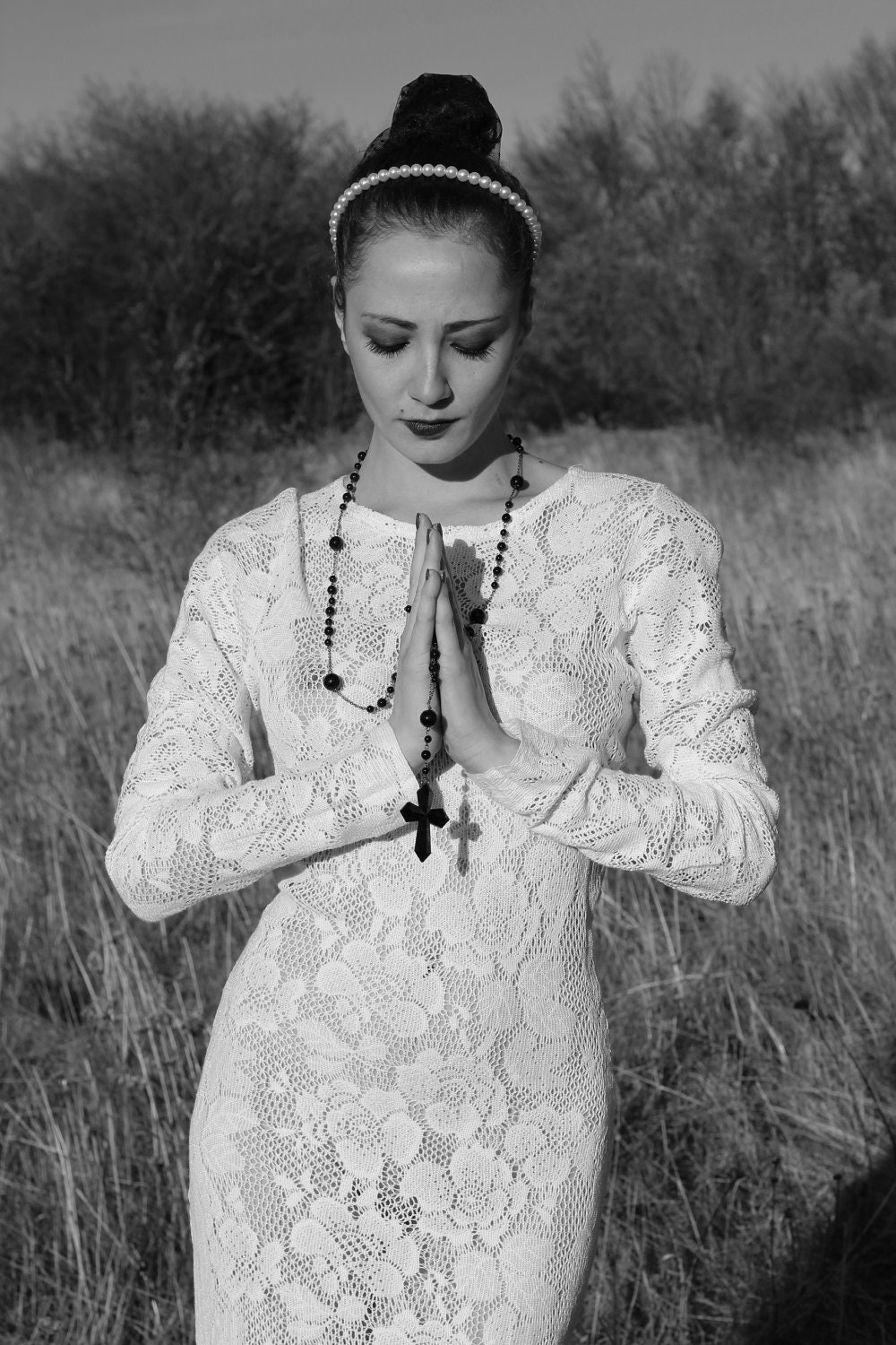 SALE 20 % OFF // Was 99 NOW 79 Dollars // Handmade one of a kind White long elastic lace dress "The tender whisper of the soul"
