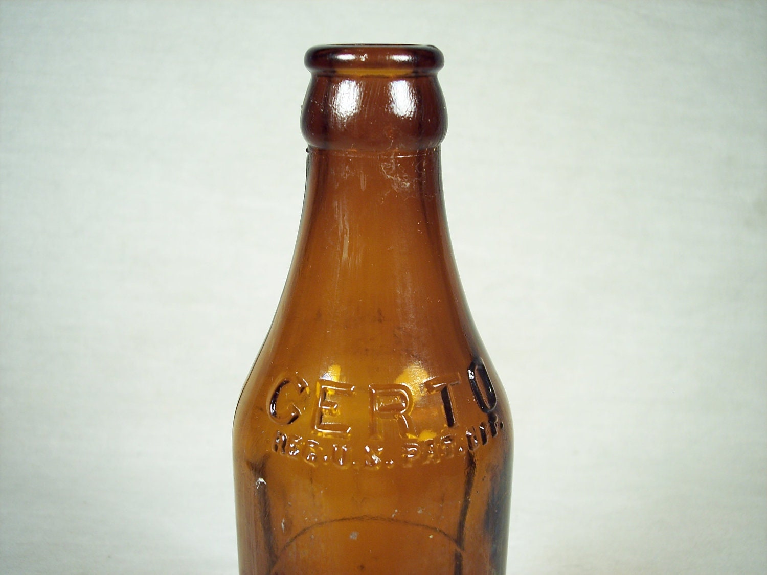Amber Certo Fruit Pectin Kitchen Embossed Glass Bottle