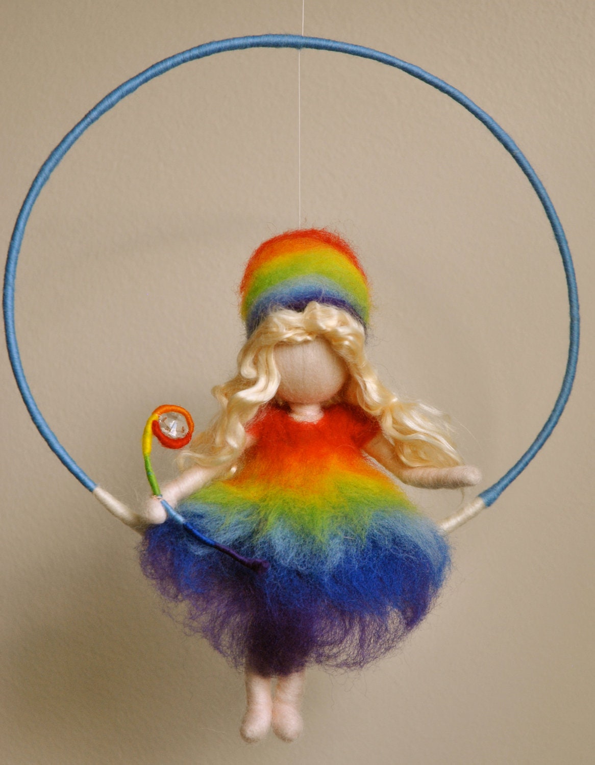 Waldorf inspired needle felted doll mobile/Soft Sculpture: The Rainbow-circle fairy