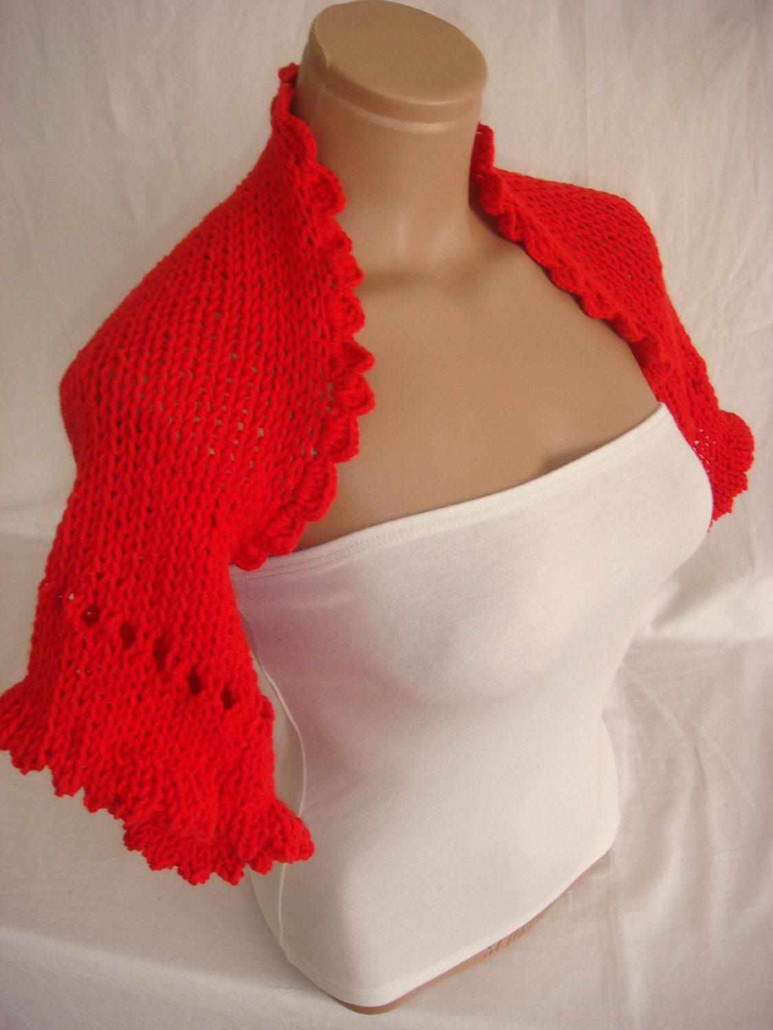 Hand knitted crocheted (Red) short sleeve bolero shrug by Arzu's Style