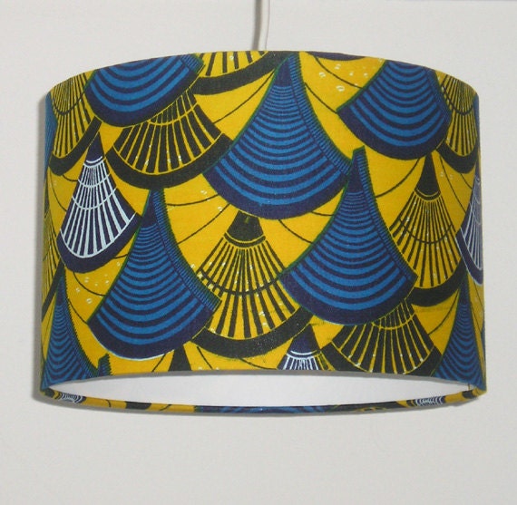 Bright Yellow And Blue Batik Print Pendant Light Shade or Large Lampshade - Fits UK & European Light Fittings