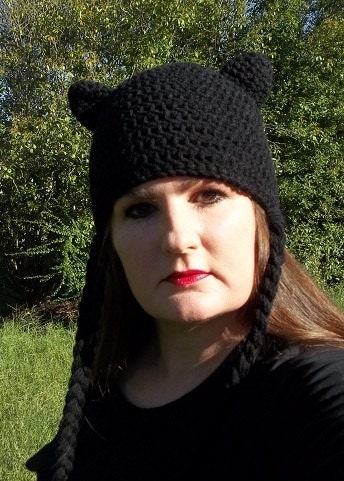 Black Cat Ear Crochet Hat