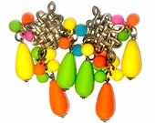 Modest MOD Earrings 1960s Hippie Rainbow Dangles Vintage Yellow Pink Blue Green Collectable 60s Iconic Jewelry