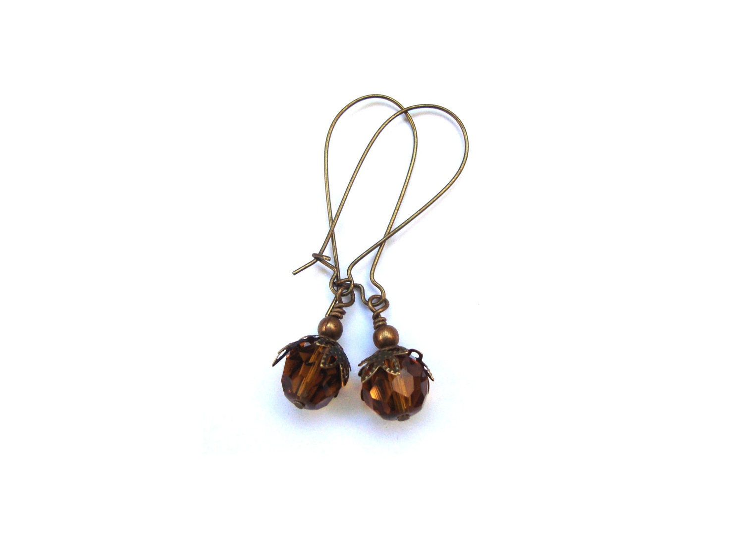 Light Smoky Topaz Earrings. Long Dangle Earrings. French Ear Wire. Antique Brass. Vintage Inspired