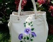 Tote  Shoulder Bag Purse With Purple Flowers
