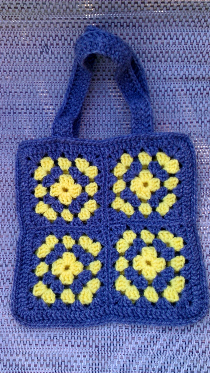 Crocheted Granny Square Bag Yellow and Gray