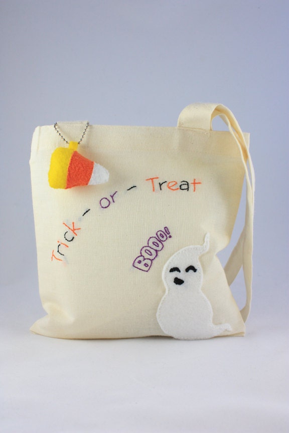 Halloween Ghost Trick-or-Treat Bag with Candy Corn Keychain - Ready to Ship