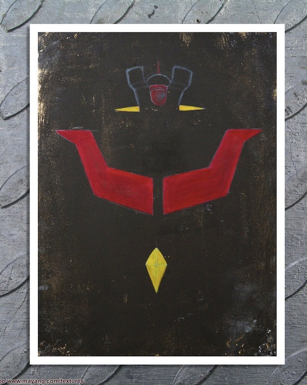 Poster 11"x17" - Laser print of my original painting, vintage mecha anime, cartoon, manga inspired. Mazinger Z (Tranzor Z) in minimal style