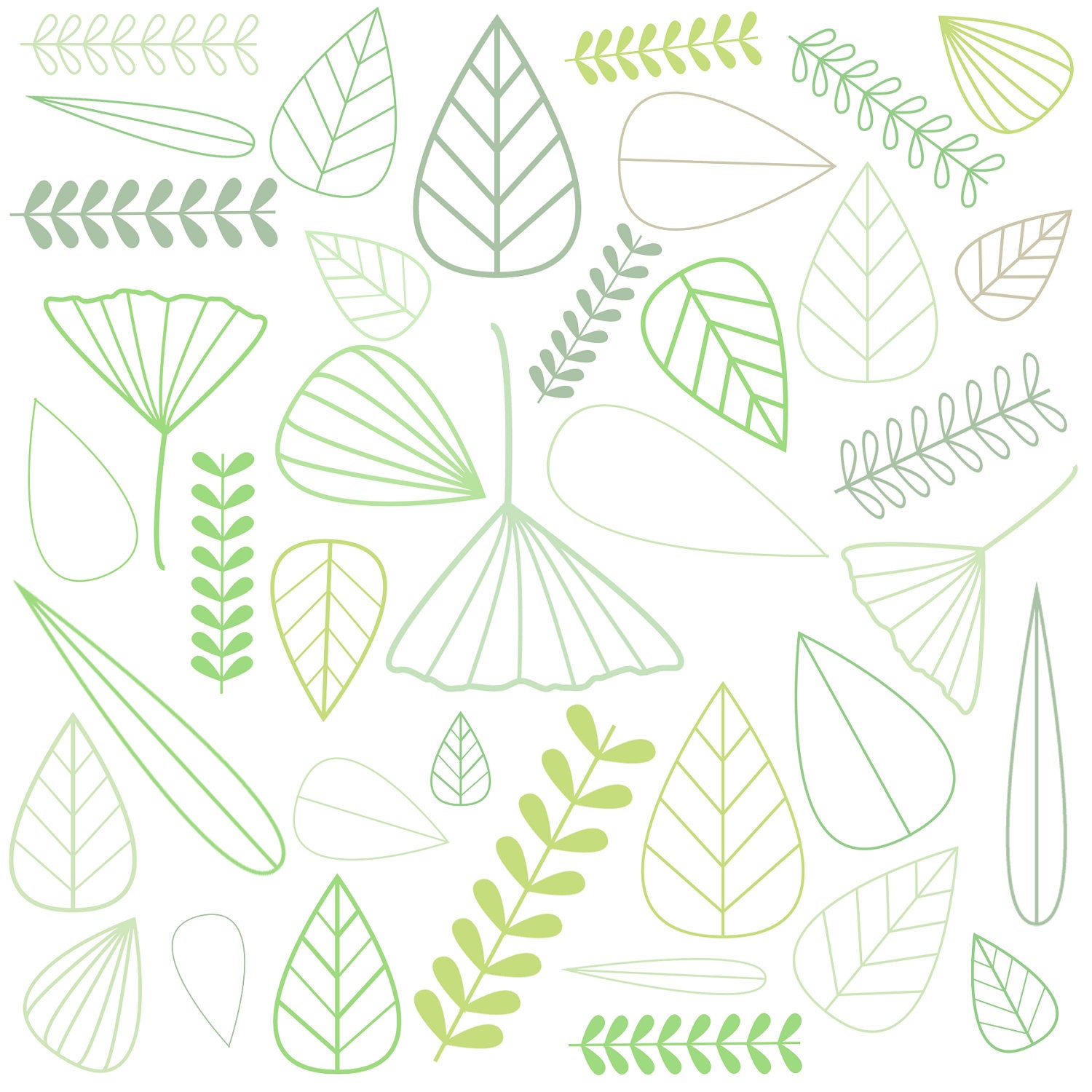 INSTANT DOWNLOAD // Digital Clip Art // Green Leaves // Commercial and Personal Use // 46 pieces // png files // 300 DPI Il_170x135